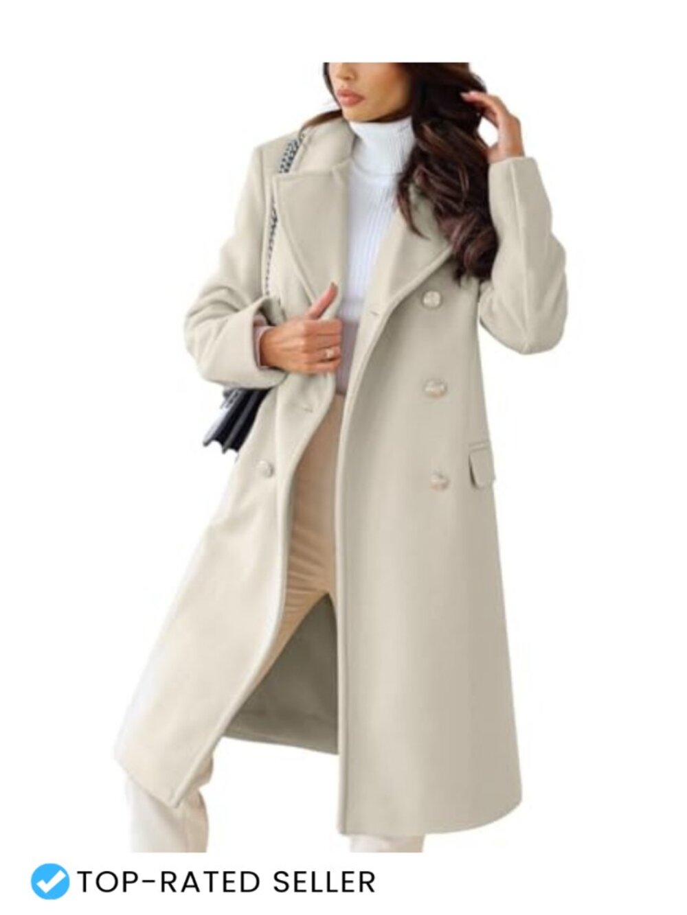 chouyatou Women's Winter Wool Blend Double Breasted Long Pea Coat Overcoat